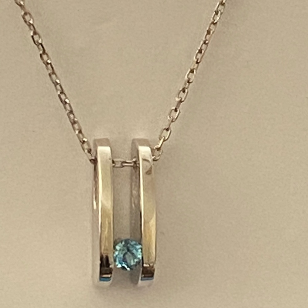 💎Blue real topaz stone silver trendy necklace